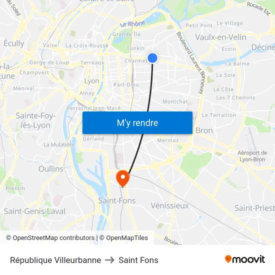 République Villeurbanne to Saint Fons map