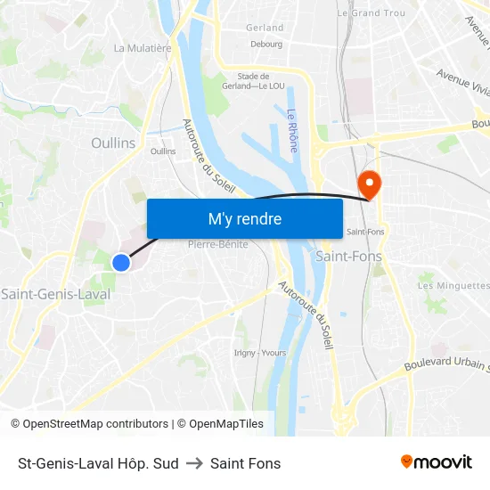 St-Genis-Laval Hôp. Sud to Saint Fons map