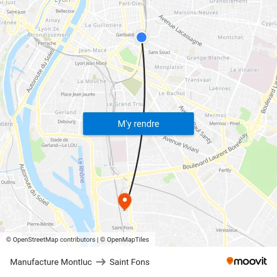 Manufacture Montluc to Saint Fons map