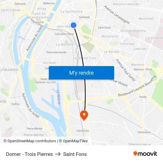 Domer - Trois Pierres to Saint Fons map