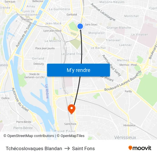 Tchécoslovaques Blandan to Saint Fons map