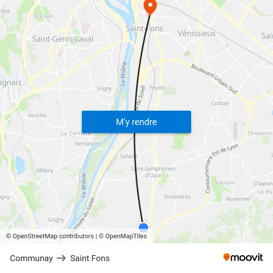 Communay to Saint Fons map