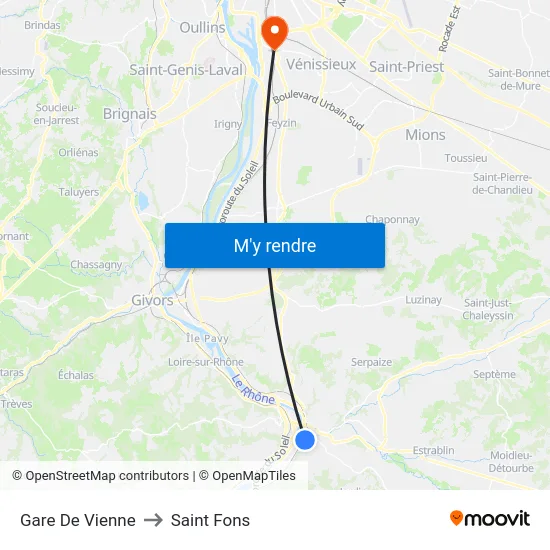 Gare De Vienne to Saint Fons map