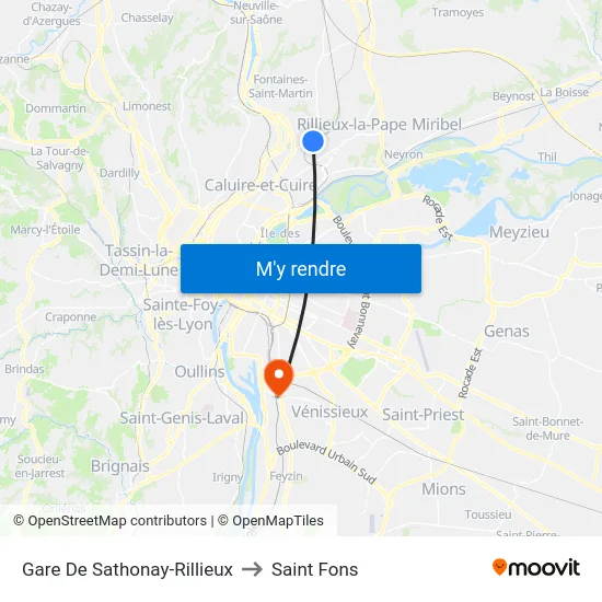 Gare De Sathonay-Rillieux to Saint Fons map