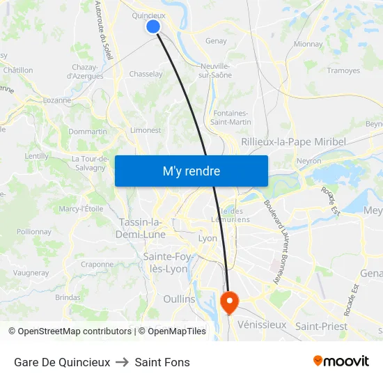 Gare De Quincieux to Saint Fons map