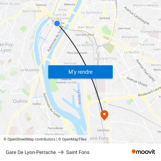Gare De Lyon-Perrache to Saint Fons map