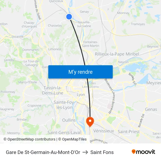 Gare De St-Germain-Au-Mont-D'Or to Saint Fons map