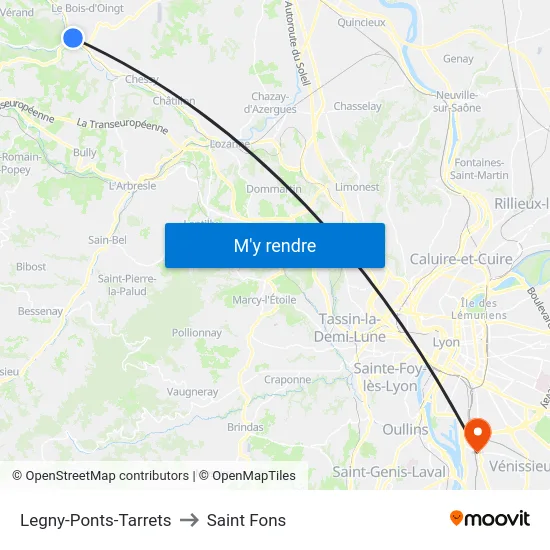Legny-Ponts-Tarrets to Saint Fons map