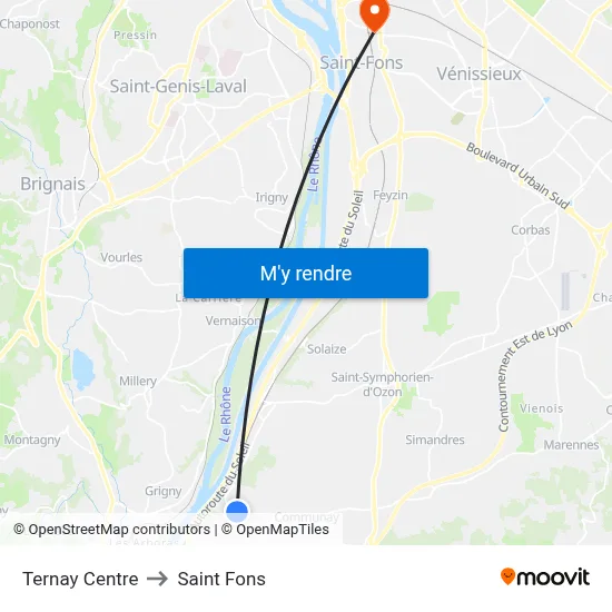 Ternay Centre to Saint Fons map