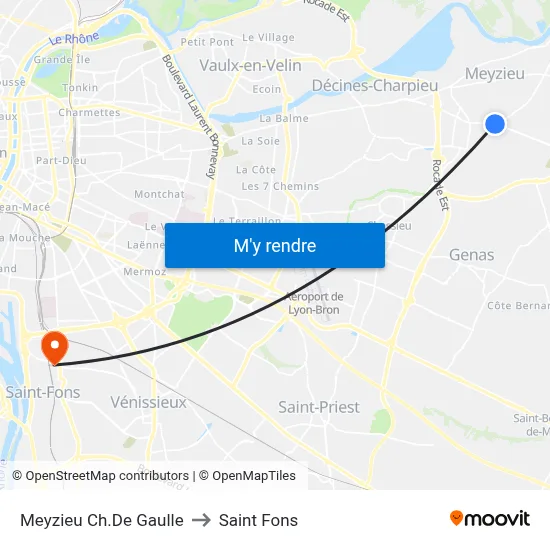 Meyzieu Ch.De Gaulle to Saint Fons map