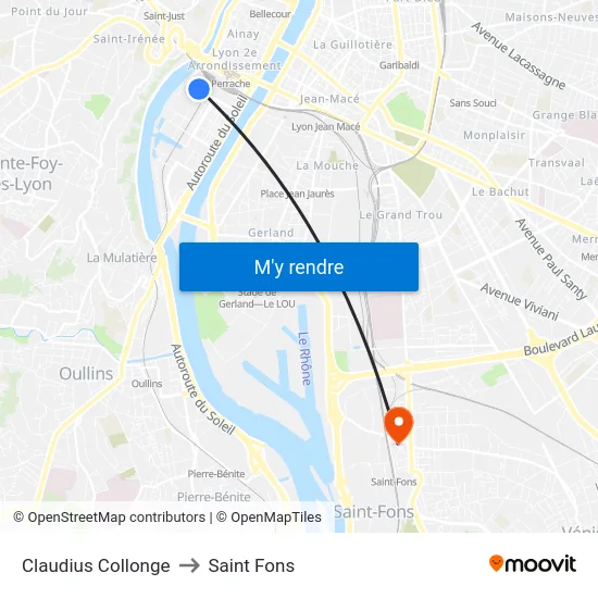 Claudius Collonge to Saint Fons map