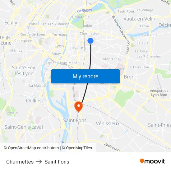 Charmettes to Saint Fons map