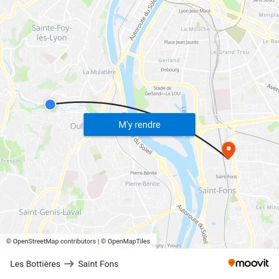 Les Bottières to Saint Fons map