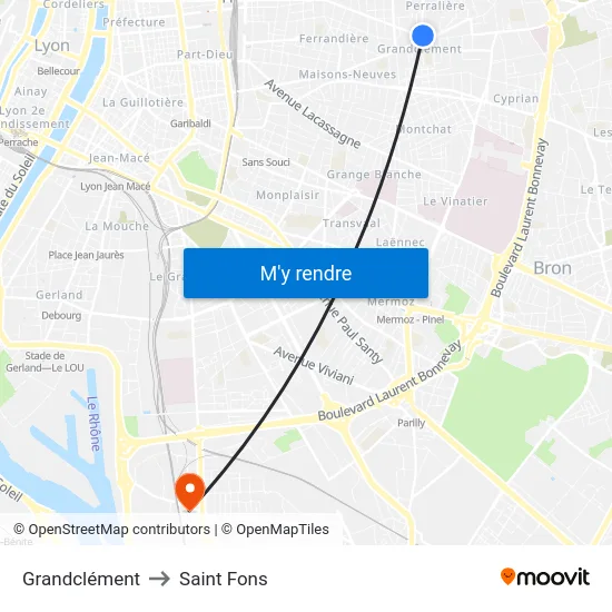 Grandclément to Saint Fons map
