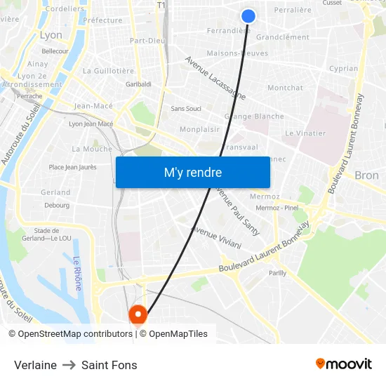 Verlaine to Saint Fons map
