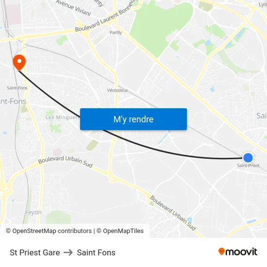 St Priest Gare to Saint Fons map