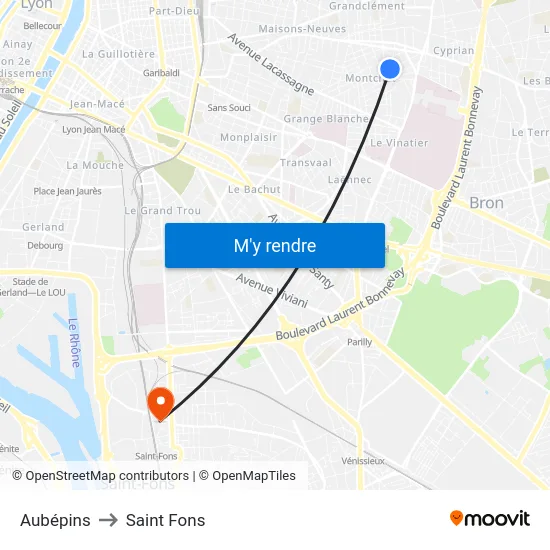 Aubépins to Saint Fons map