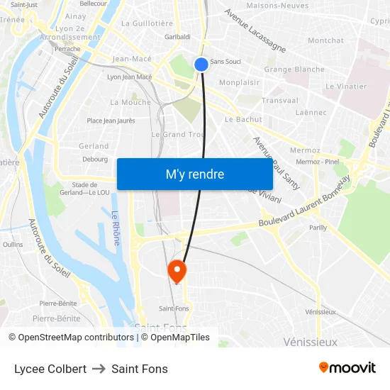 Lycee Colbert to Saint Fons map