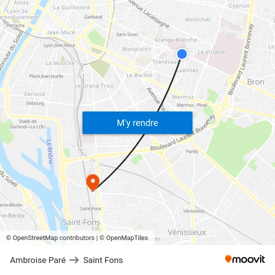 Ambroise Paré to Saint Fons map
