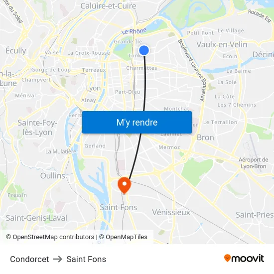 Condorcet to Saint Fons map