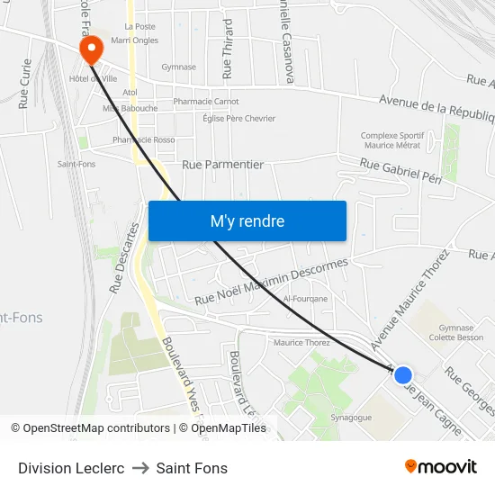 Division Leclerc to Saint Fons map