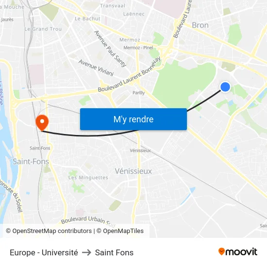 Europe - Université to Saint Fons map