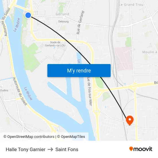Halle Tony Garnier to Saint Fons map
