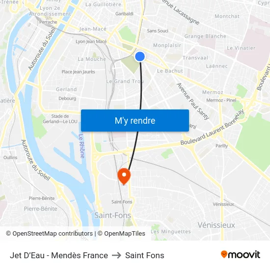 Jet D’Eau - Mendès France to Saint Fons map