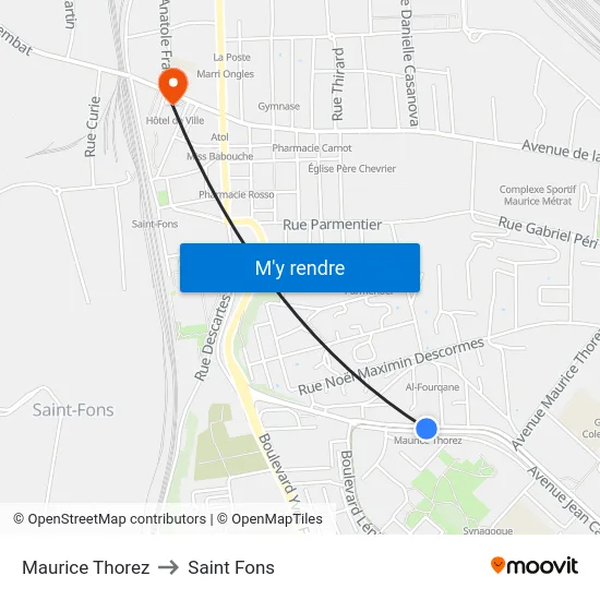 Maurice Thorez to Saint Fons map