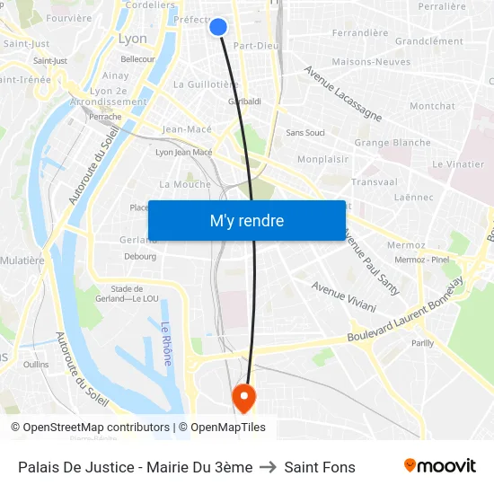 Palais De Justice - Mairie Du 3ème to Saint Fons map