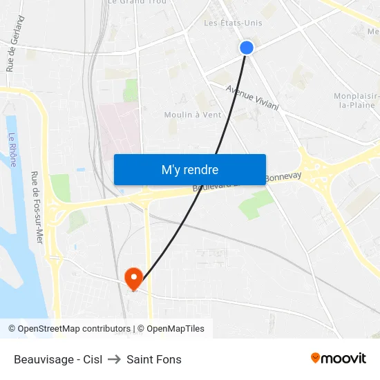 Beauvisage - Cisl to Saint Fons map