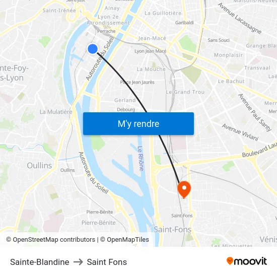 Sainte-Blandine to Saint Fons map