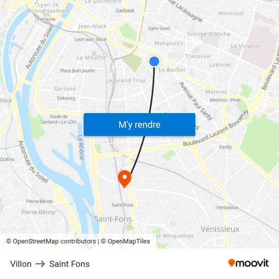Villon to Saint Fons map