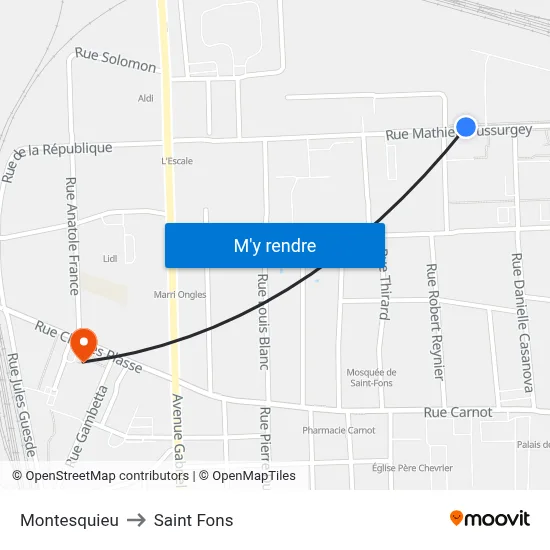 Montesquieu to Saint Fons map