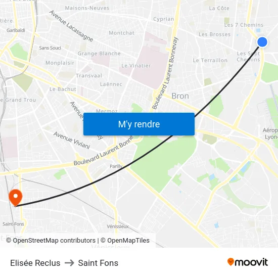 Elisée Reclus to Saint Fons map