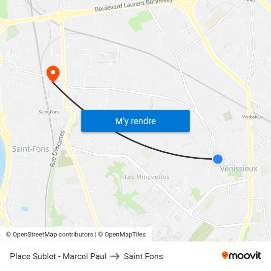 Place Sublet - Marcel Paul to Saint Fons map