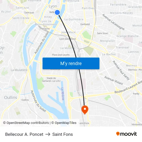 Bellecour A. Poncet to Saint Fons map