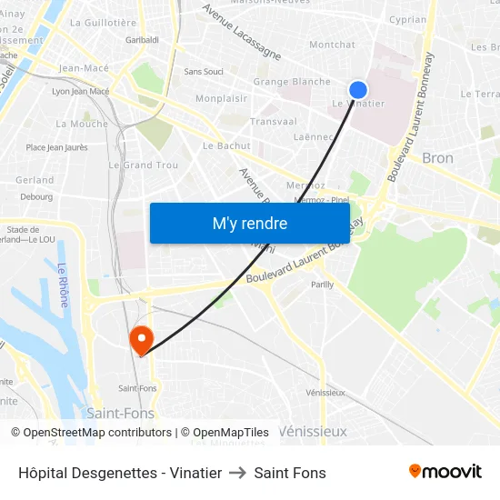 Hôpital Desgenettes - Vinatier to Saint Fons map