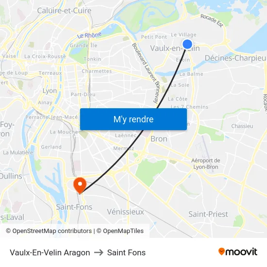 Vaulx-En-Velin Aragon to Saint Fons map