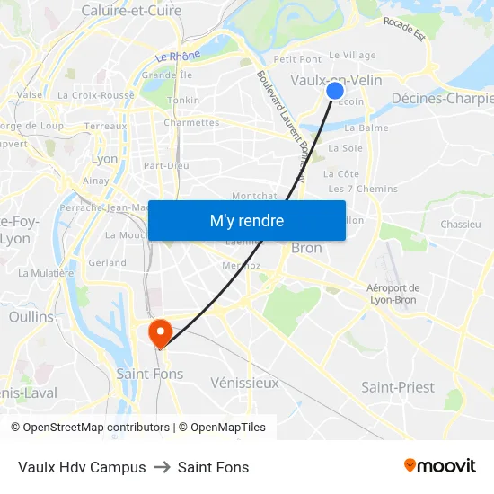 Vaulx Hdv Campus to Saint Fons map