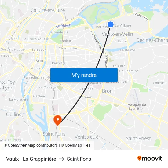 Vaulx - La Grappinière to Saint Fons map