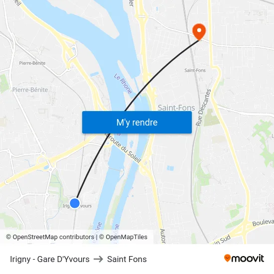 Irigny - Gare D'Yvours to Saint Fons map