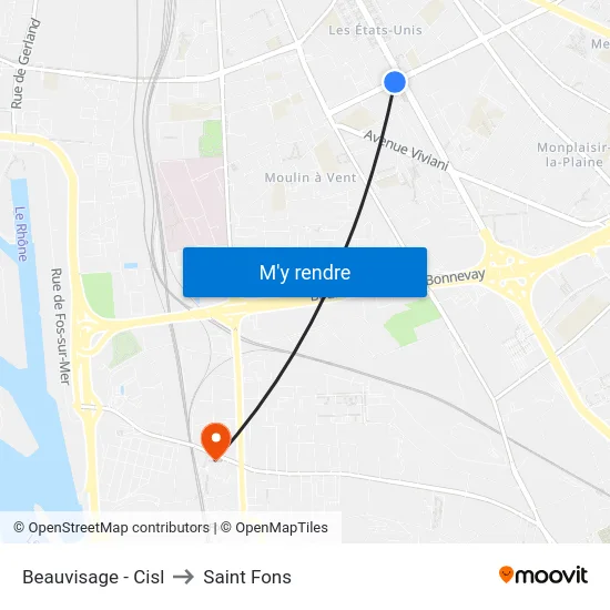 Beauvisage - Cisl to Saint Fons map