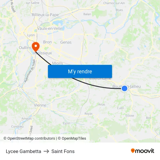 Lycee Gambetta to Saint Fons map