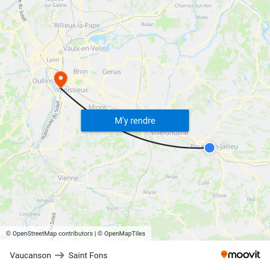 Vaucanson to Saint Fons map