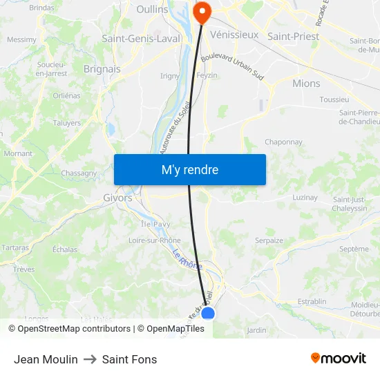 Jean Moulin to Saint Fons map