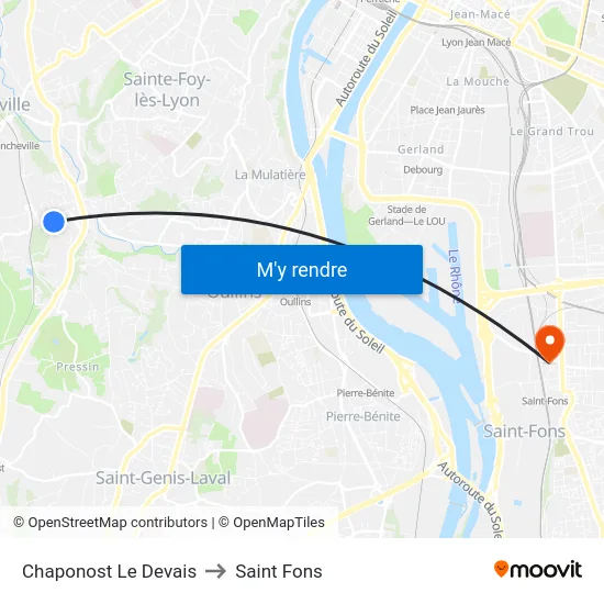 Chaponost Le Devais to Saint Fons map