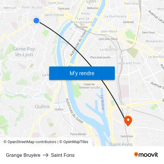 Grange Bruyère to Saint Fons map