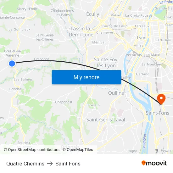 Quatre Chemins to Saint Fons map