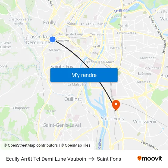 Ecully Arrêt Tcl Demi-Lune Vauboin to Saint Fons map